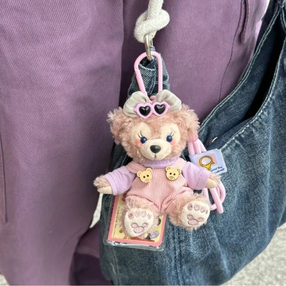 Gray and Pink Plush Bag Charm with Bow - Picture 5 of 5
